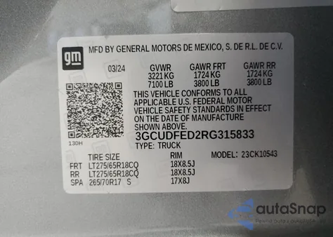 2024 Chevrolet Silverado K1500 Lt Trail Boss from USA, damaged, VIN 3GCUDFED2RG315833